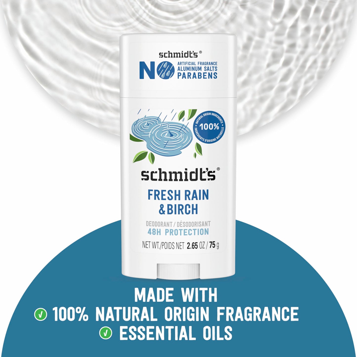 Schmidt's Aluminum-Free Vegan Deodorant Fresh Rain & Birch with 24 Hour Odor Protection, 2 Count for Women and Men, Natural Ingredients, Cruelty-Free Beauty and Personal Care Schmidt's