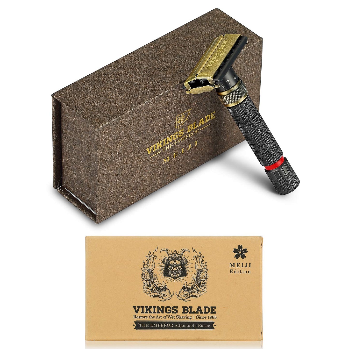 VIKINGS BLADE Adjustable Double Edge Safety Razor + Luxury Case. Smooth, Reusable, Eco-Friendly (The Emperor “Meiji”) Beauty and Personal Care Vikings Blade