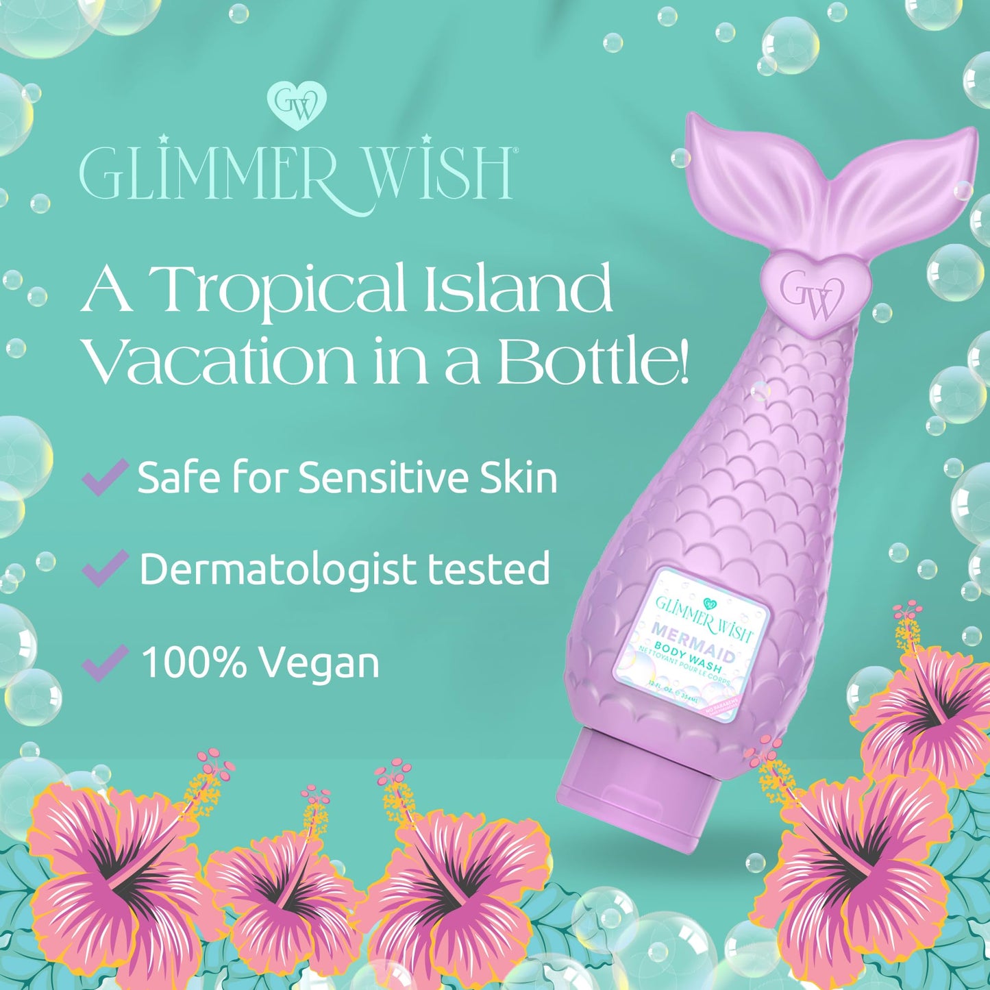 Glimmer Wish Mermaid Kids Body Wash, Gentle Cleanser and Moisturizing Sulfate Free Body Wash, Skin Care for Kids, Tropical Beach Scent, 12 Fl Oz Beauty & Personal Care Glimmer Wish