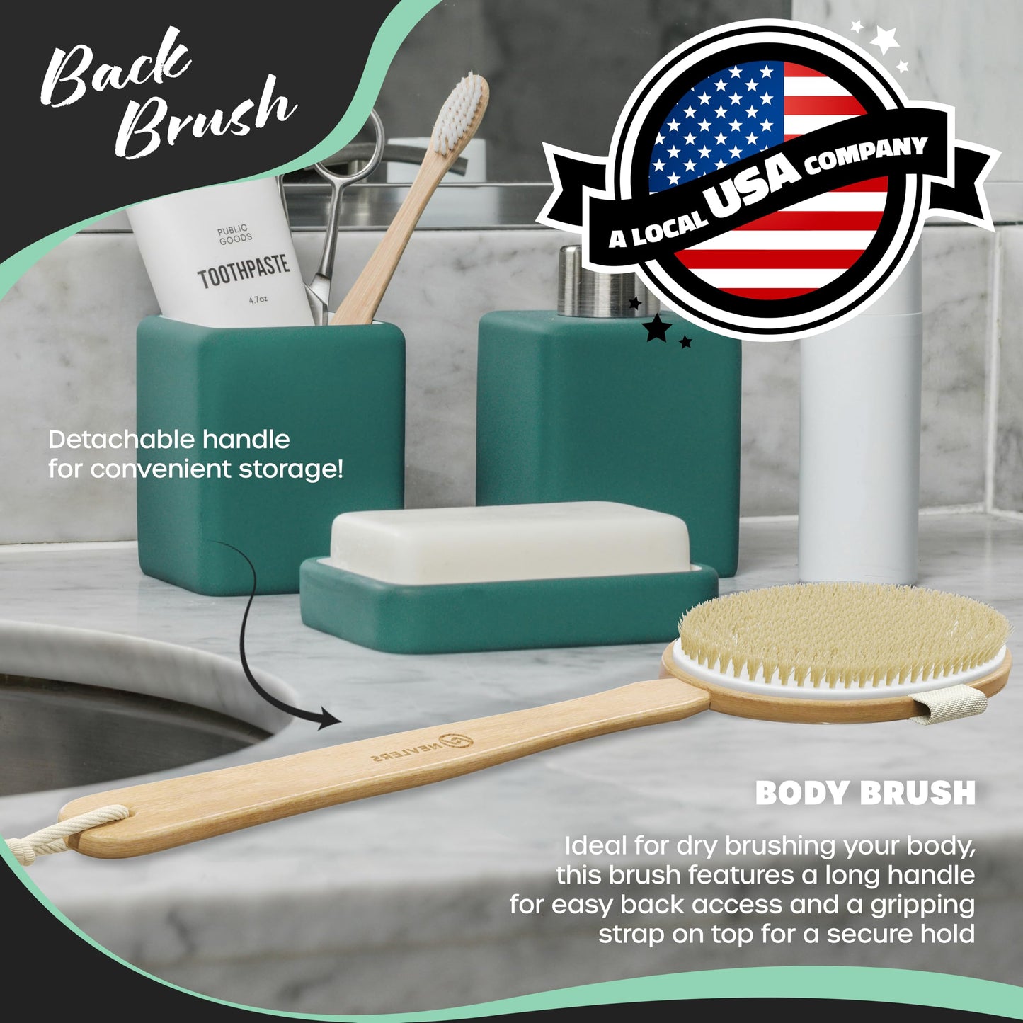 Nevlers 4-Pack Natural Boar Bristle Wood Dry Brush for Lymphatic Drainage Beauty and Personal Care Nevlers