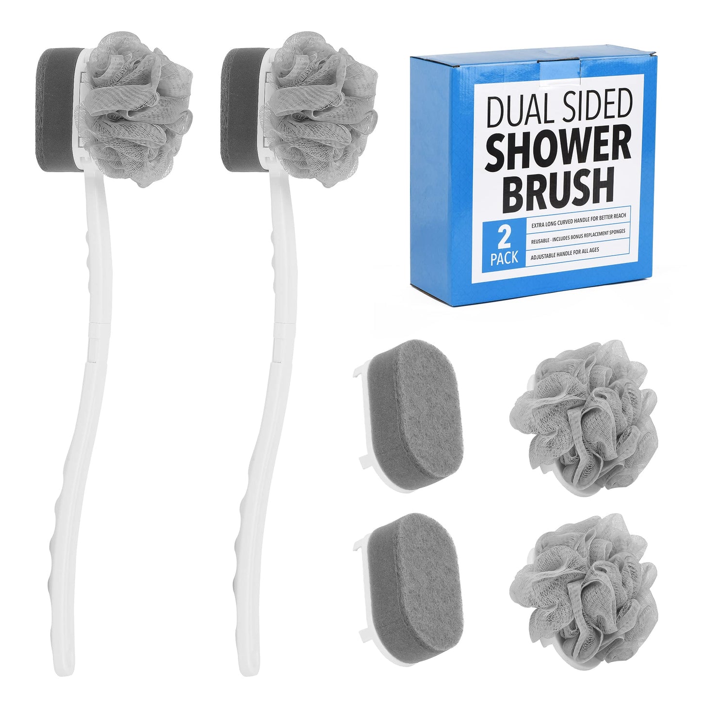 Impresa Extra Long Handle Shower Brush - Dual-Action Loofah & Exfoliating Sponge Body Scrubber - Ergonomic Grip Back Scrub Brush - Replacement Loofah Beauty & Personal Care IMPRESA