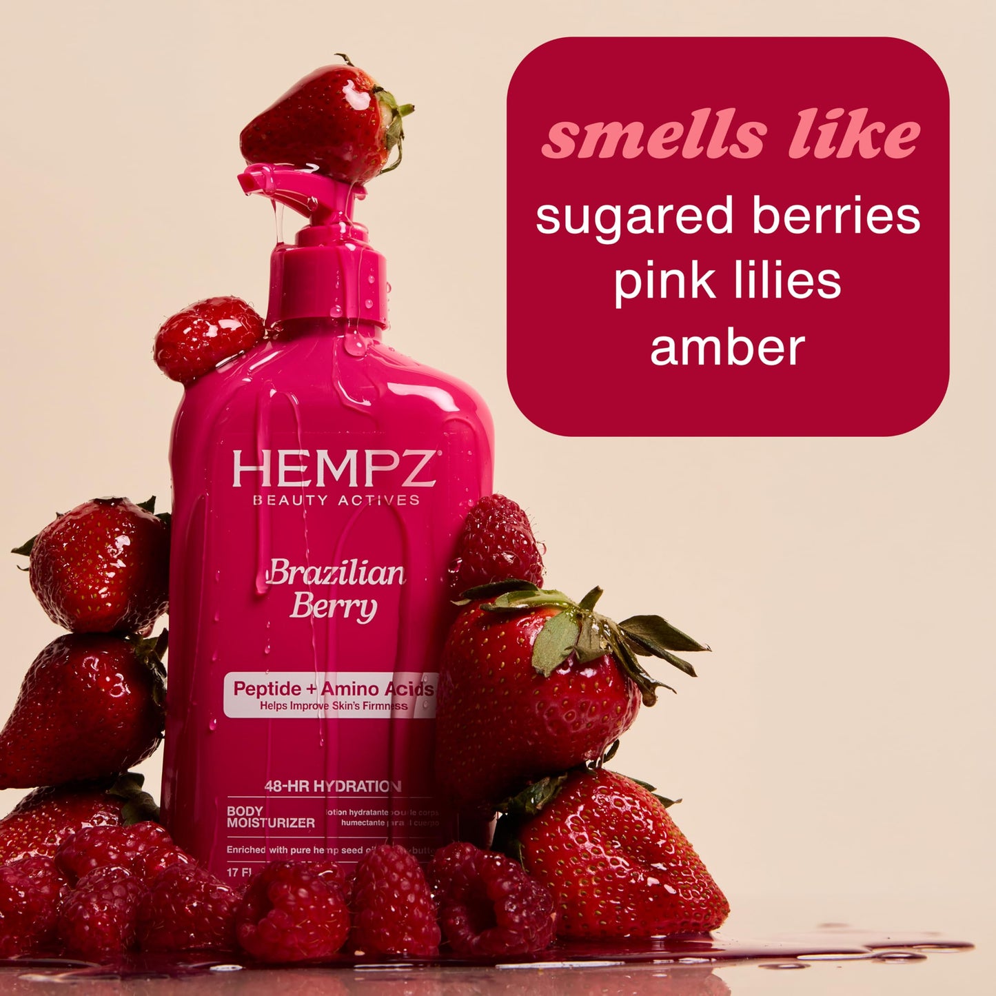 Hempz Brazilian Berry Beauty Actives Lotion with Peptides and Amino Acids, Hydrating and Firming Moisturizer for Body, Hands and Feet 17 oz. Beauty & Personal Care Hempz