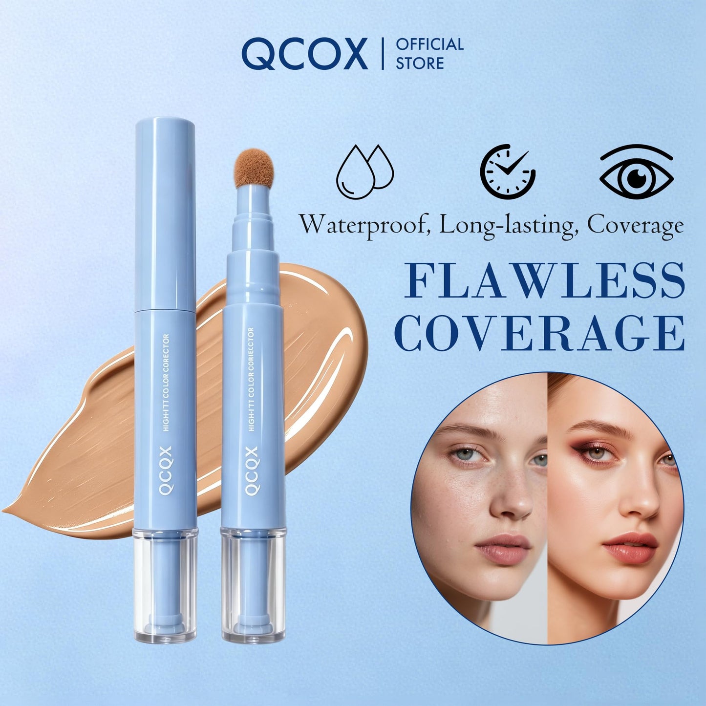 QCQX Dual-effect Concealer Pen & Foundation Eye Concealer - 24-Hour Long-LastingFull Coverage Matte Finish.Healthy Skin Glow Perfector Concealer Pen Beauty & Personal Care QCQX