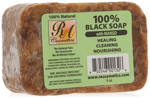 RA Cosmetics 100% Natural African Black Soap, Mango Scent, 5 oz, 141g Beauty & Personal Care RA COSMETICS