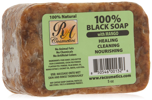 RA Cosmetics 100% Natural African Black Soap, Mango Scent, 5 oz, 141g Beauty & Personal Care RA COSMETICS