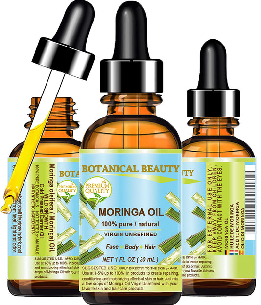 Botanical Beauty MORINGA OIL Moringa oleifera WILD GROWTH Himalayan 100% Pure Natural Undiluted Virgin Unrefined for Face, Skin, Hair, Lip, Nails (1 Beauty & Personal Care Botanical Beauty