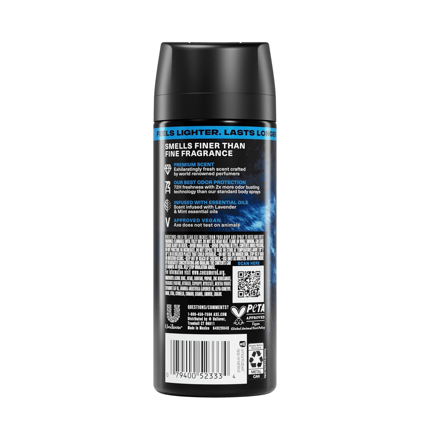 AXE Fine Fragrance Collection Body Spray Blue Lavender 72 Hour Freshness Aluminum Free 2.9 oz Beauty and Personal Care AXE