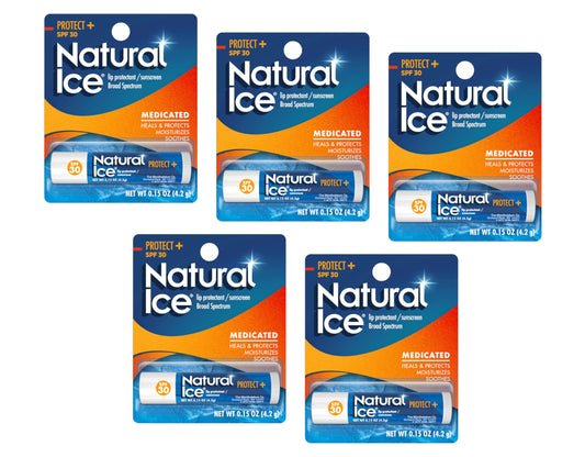 Mentholatum Natural Ice Protect+ Broad Spectrum SPF 30 Medicated Lip Balm, 0.15 Ounce (Pack of 5) Beauty & Personal Care Mentholatum
