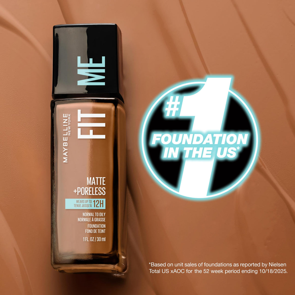 Maybelline Fit Me Matte + Poreless Liquid Oil-Free Foundation Makeup, Toffee, 1 Count (Packaging May Vary)