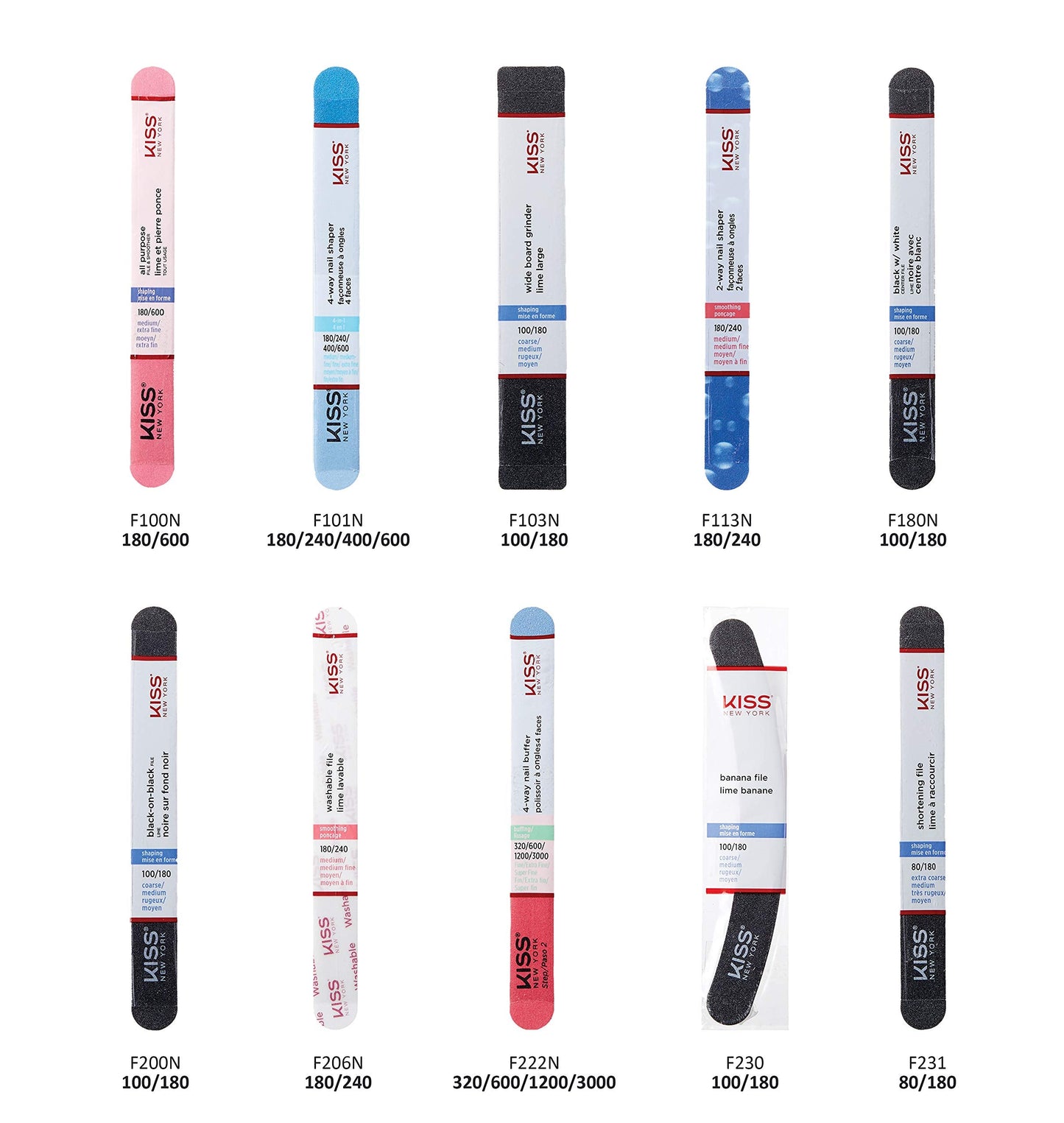 Kiss File All Purpose & Smoother 180 Medium / 600 Extra Fine F100N - Pack of 12 Beauty & Personal Care KISS
