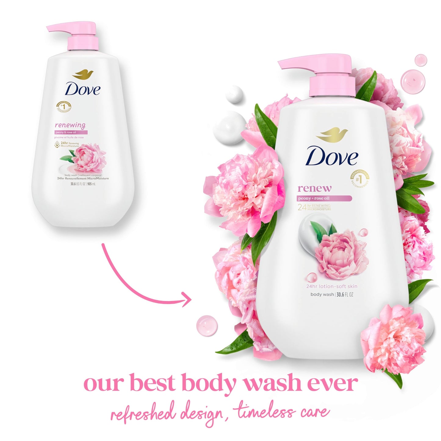 Dove Body Wash with Pump Renew Peony & Rose Oil For 24hr Lotion-Soft Skin Moisturizing Skin Cleanser with No Sulfates No Parabens 30.6 Oz Beauty & Personal Care Dove