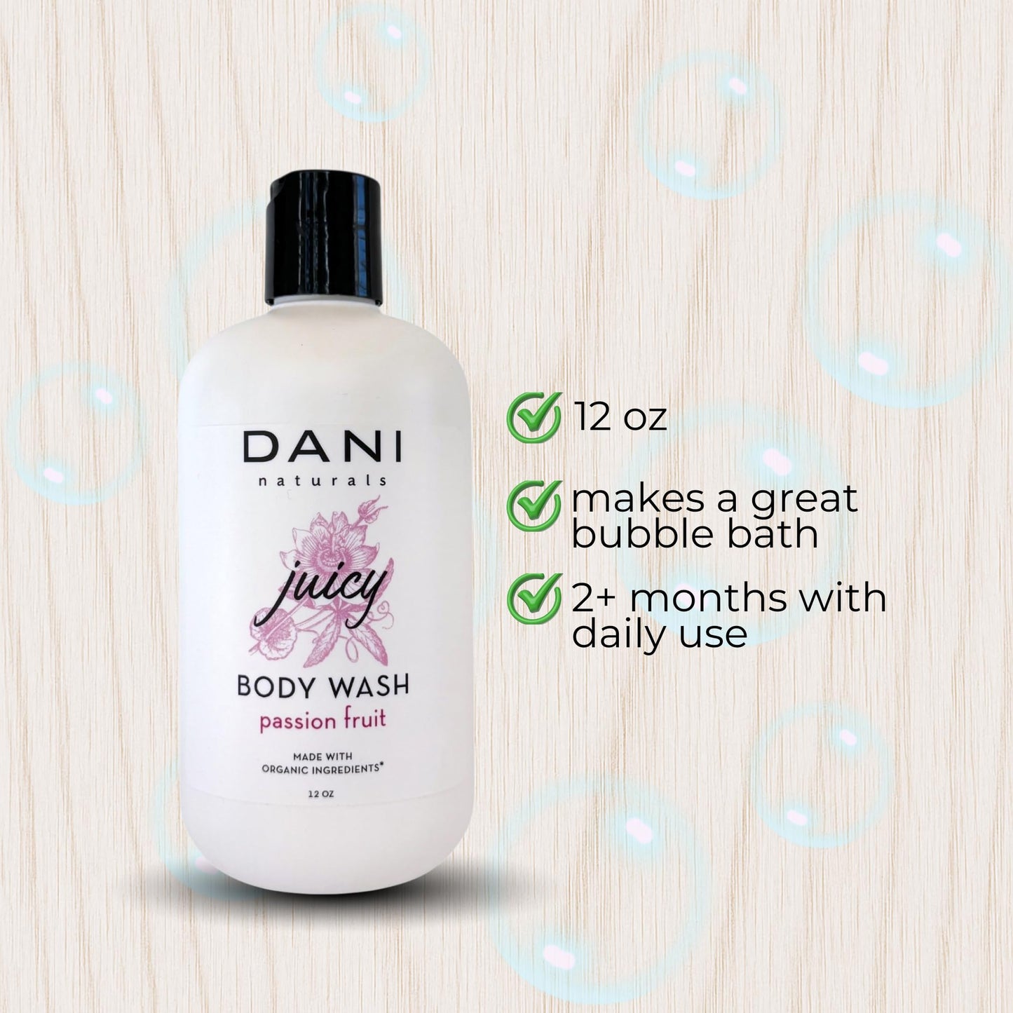 DANI Naturals Passion Fruit Body Wash, Vegan, Sulfate-Free, Made with Organic Ingredients, 12 fl oz Beauty & Personal Care DANI