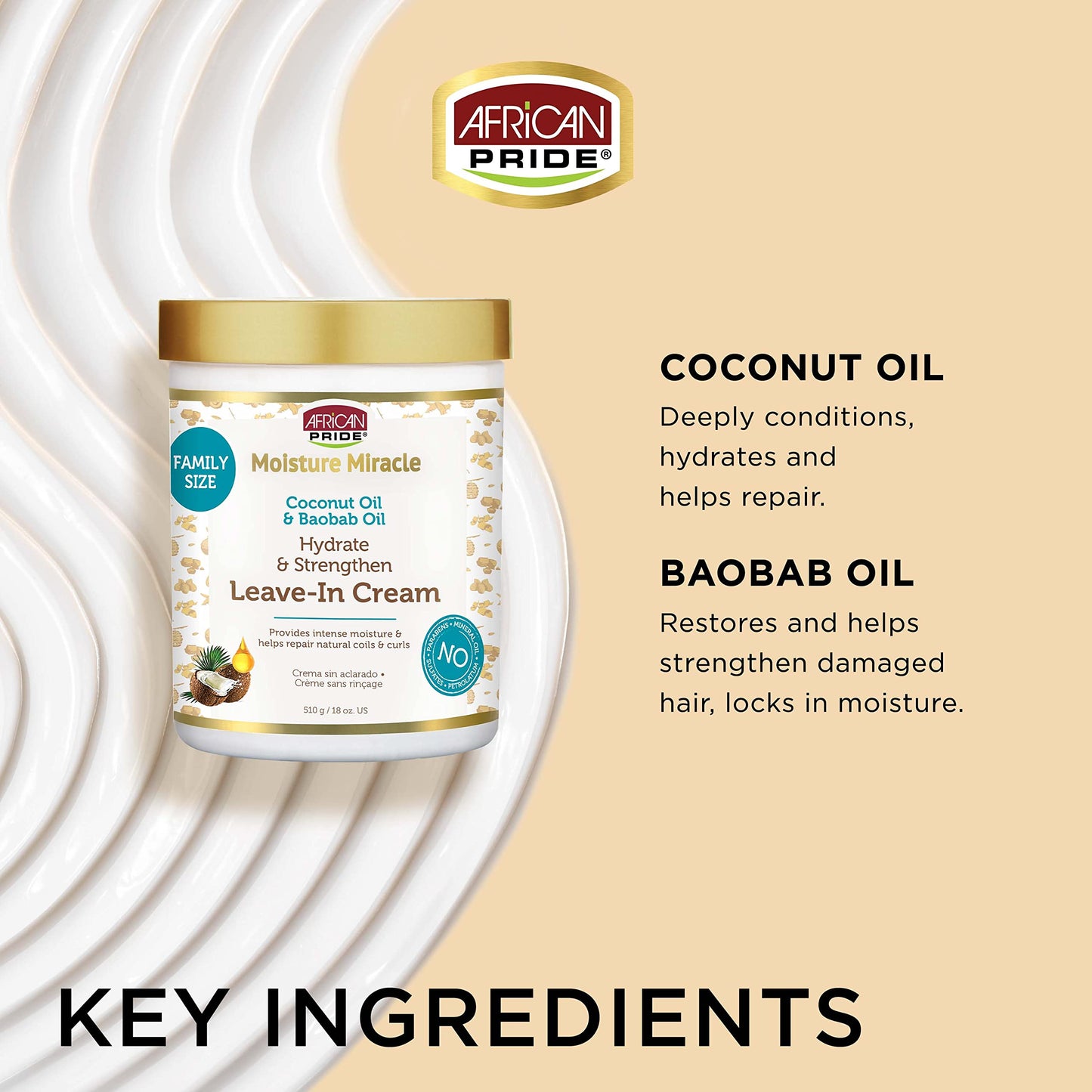 African Pride Moisture Miracle Coconut Oil & Baobab Oil Leave-In Hair Cream (3 Pack) - Provides Intense Moisture & Helps Repair Natural Coils & Curls Beauty and Personal Care African Pride
