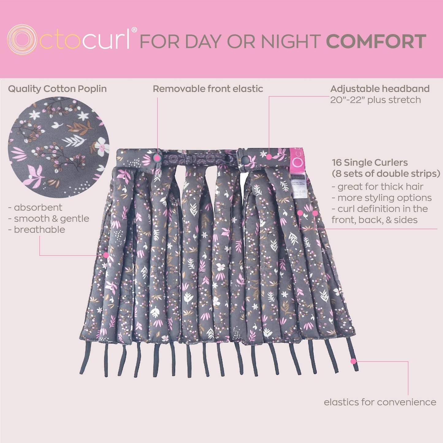 Octocurl Heatless Curls Headband - Hair Curlers to Sleep In - Heatless Curlers for Medium Length Hair (Cotton - Lilac) Beauty & Personal Care Octocurl