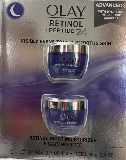 Olay Retinol + Peptide 24 Fragrance Free Night Moisturizer, 1.7 OZ (2 Packs) Beauty & Personal Care Olay