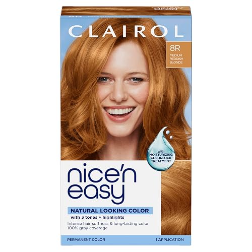 Clairol Nice'n Easy Permanent Hair Dye, 8R Medium Reddish Blonde | 100% Gray Coverage | Long?Lasting, Natural?Looking Color & Shine | Pack of 1 Beauty & Personal Care Clairol