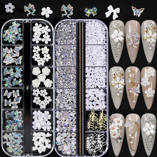 3D Acrylic Butterfly White Flowers Bear Nails Charms Cute Nail Charms Mixed Starry Crystal Nail Rhinestones Multi Sizes Crystal Gems Stones for Nail Beauty & Personal Care CESUSME