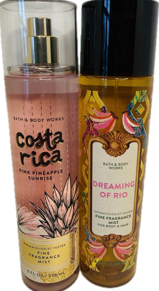 Bath & Body Works Fine Fragrance Mist Set of 2 - Dreaming of Rio & Pink Pineapple Sunrise - Tropical Fruity Body Spray Bundle Beauty & Personal Care Bath & Body Works