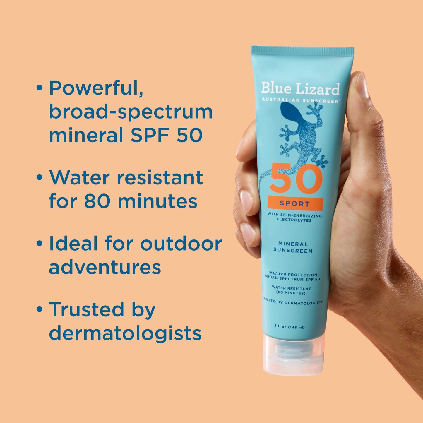 Blue Lizard Sport Mineral SPF 50 Lotion, Ideal for Athletes, 100% Mineral Sunscreen Actives, Fragrance-Free, Paraben-Free, Vegan, 5 fl oz Beauty & Personal Care BLUE LIZARD