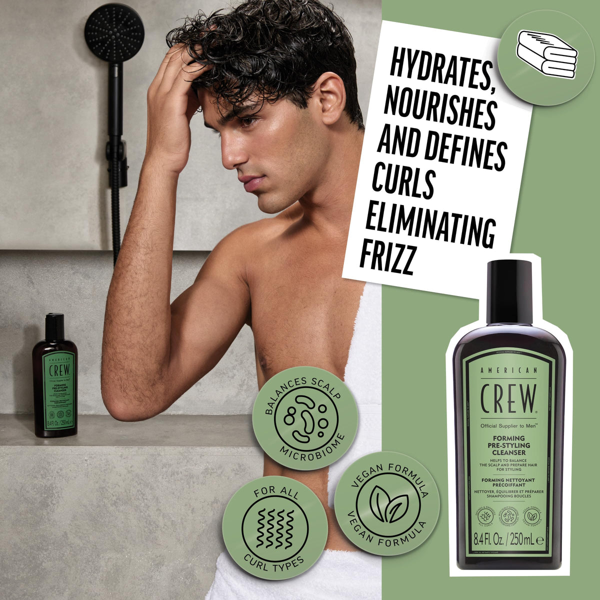 American Crew Men's Forming Pre-Styling Shampoo for Curly Hair, 8.4 fl oz