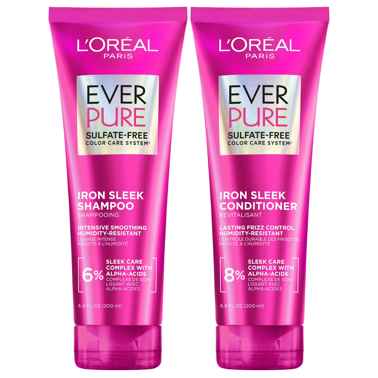 L'Oreal Paris Sulfate Free Iron Sleek Smoothing Shampoo and Conditioner Set, Frizz Control and Humidity-Resistant Formula with Alpha-Acids, Suitable Beauty & Personal Care L'Oreal Paris