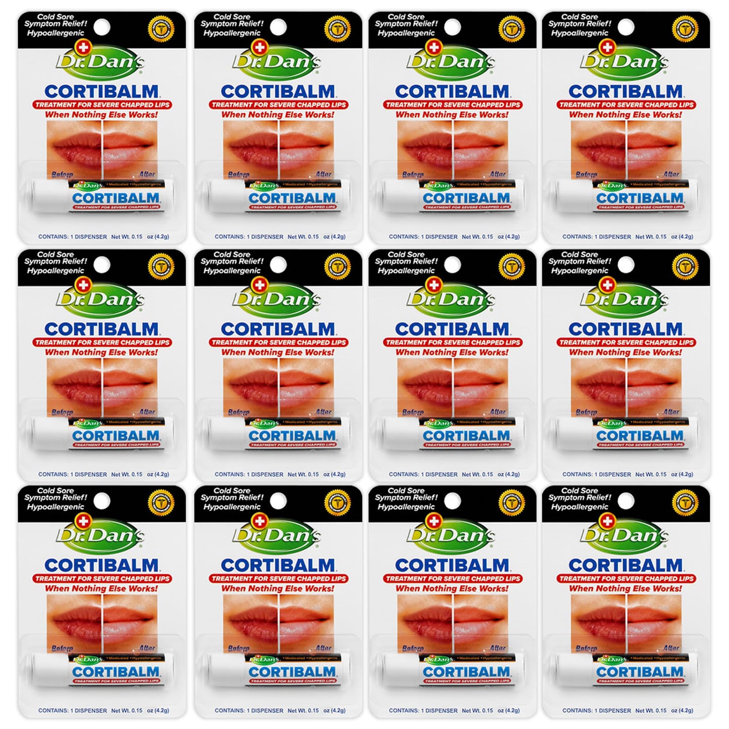 Dr. Dan's Cortibalm- 12 Pack - for Dry Cracked Lips - Healing Lip Balm for Severely Chapped Lips - Designed for Men, Women and Children Beauty and Personal Care Dr. Dan's