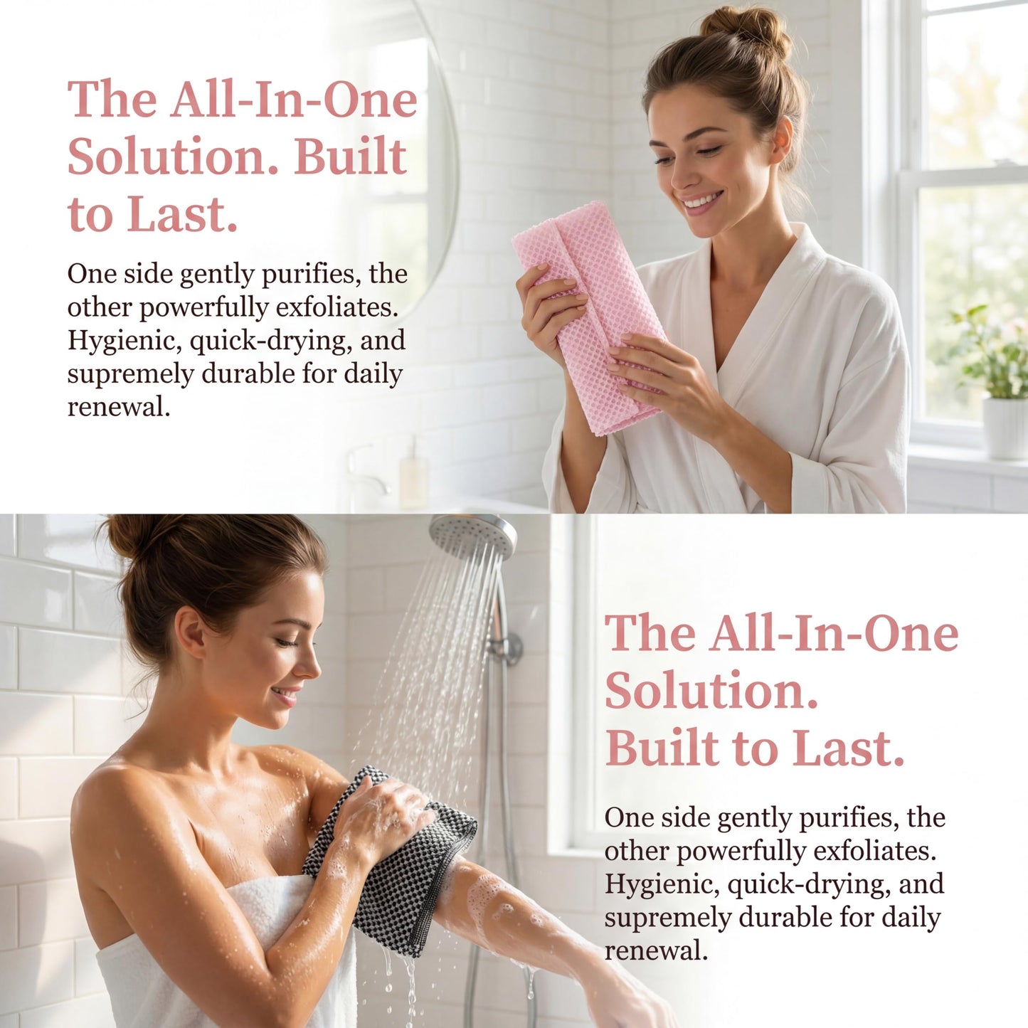 2 PC Alorin Silver Towel Exfoliating Shower Towel, Rip-Resistant Washcloth for All Skin Types, Pink and Black Beauty and Personal Care Alorin Skin