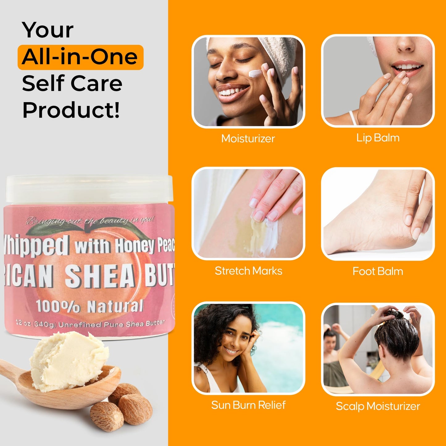 RA COSMETICS Whipped Shea Butter Honey Peach - 100% Pure and Natural African Shea Butter - Ultimate Handcrafted Moisturizer with Essential Vitamins Beauty & Personal Care RA COSMETICS