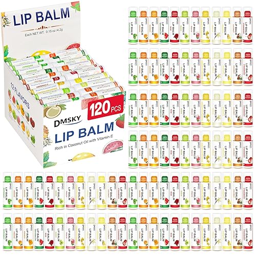 DMSKY 120 Pack Lip Balm, Natural Lip Balm Bulk with Vitamin E and Coconut Oil, Moisturizing Lip Balms for Chapped Lips-12 Flavors Beauty & Personal Care Dmsky