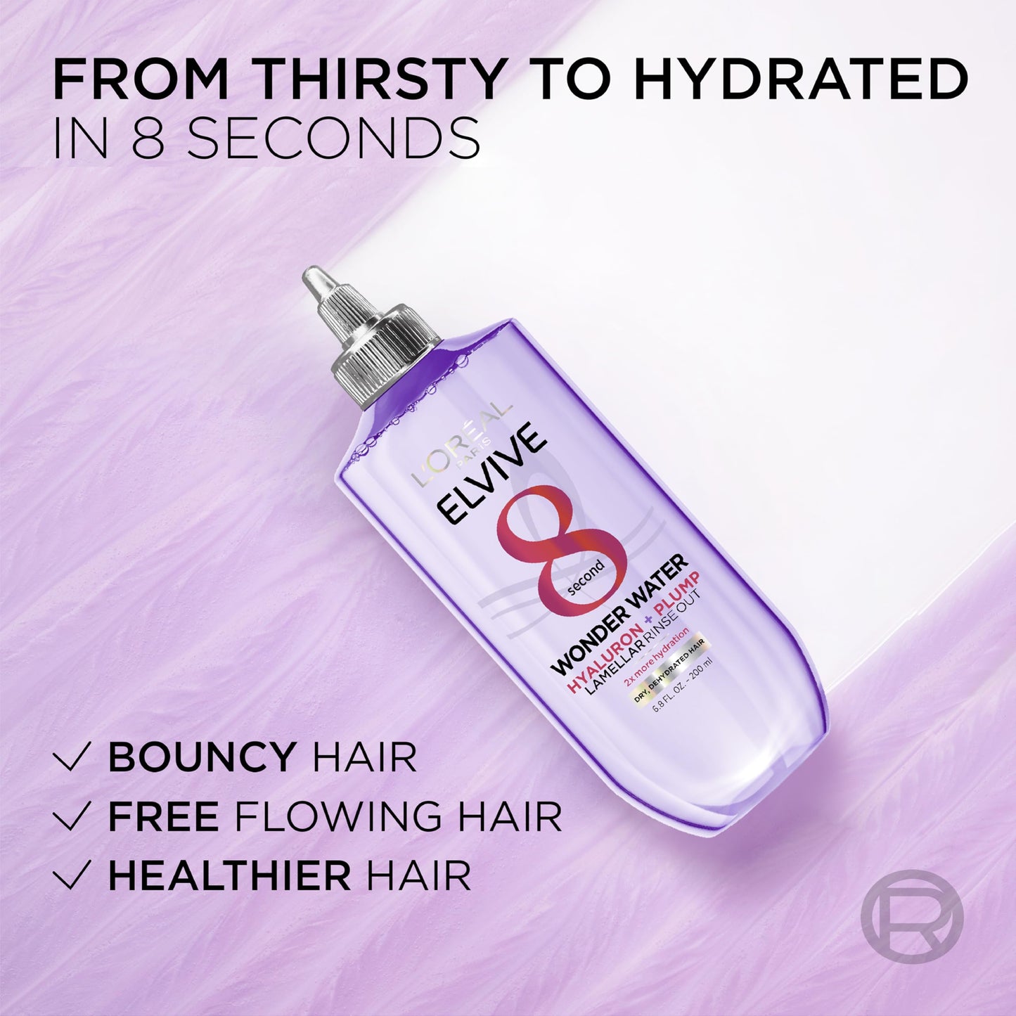 L'Oreal Paris Elvive Hyaluron Plump Flash Hydration Wonder Water Hair Rinse, 8 Second Hydrating Hair Care Treatment for Soft, Shiny Hair, 6.8 Fl Oz Beauty & Personal Care L'Oreal Paris
