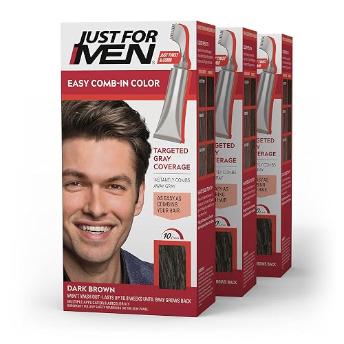 Just For Men Easy Comb-In Color Mens Hair Dye, Easy No Mix Application with Comb Applicator - Dark Brown, A-45, Pack of 3 Beauty & Personal Care Just for Men