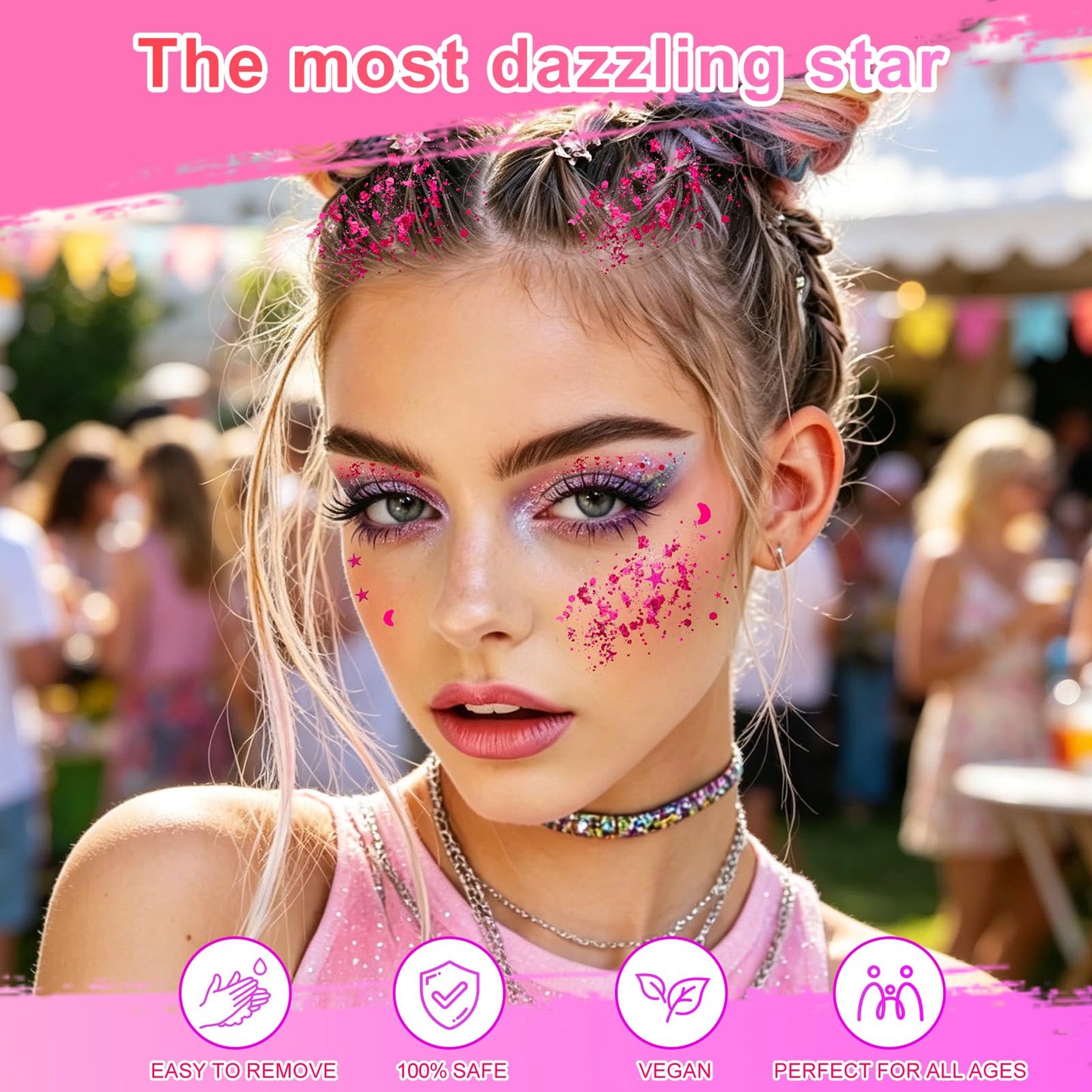 Pink Body Glitter Gel(18ml*2),Self-Adhesive Cosmetic Glitter for Women Kids Beauty & Personal Care Bwhrmt
