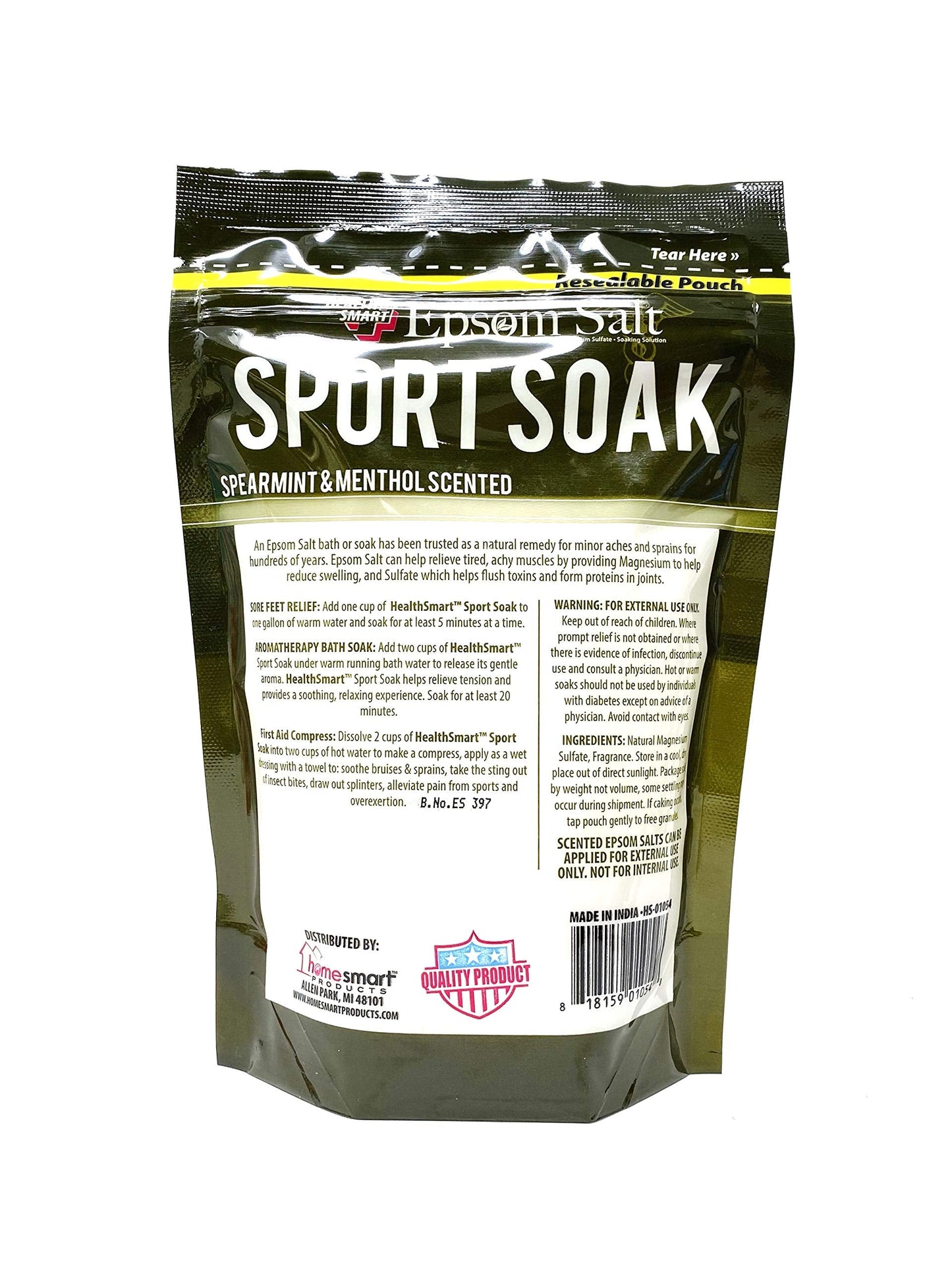 Health Smart Natural Epsom Salt Sport Soak, Spearmint & Menthol Scented 16 Oz (2 Pack) Beauty and Personal Care HEALTH SMART