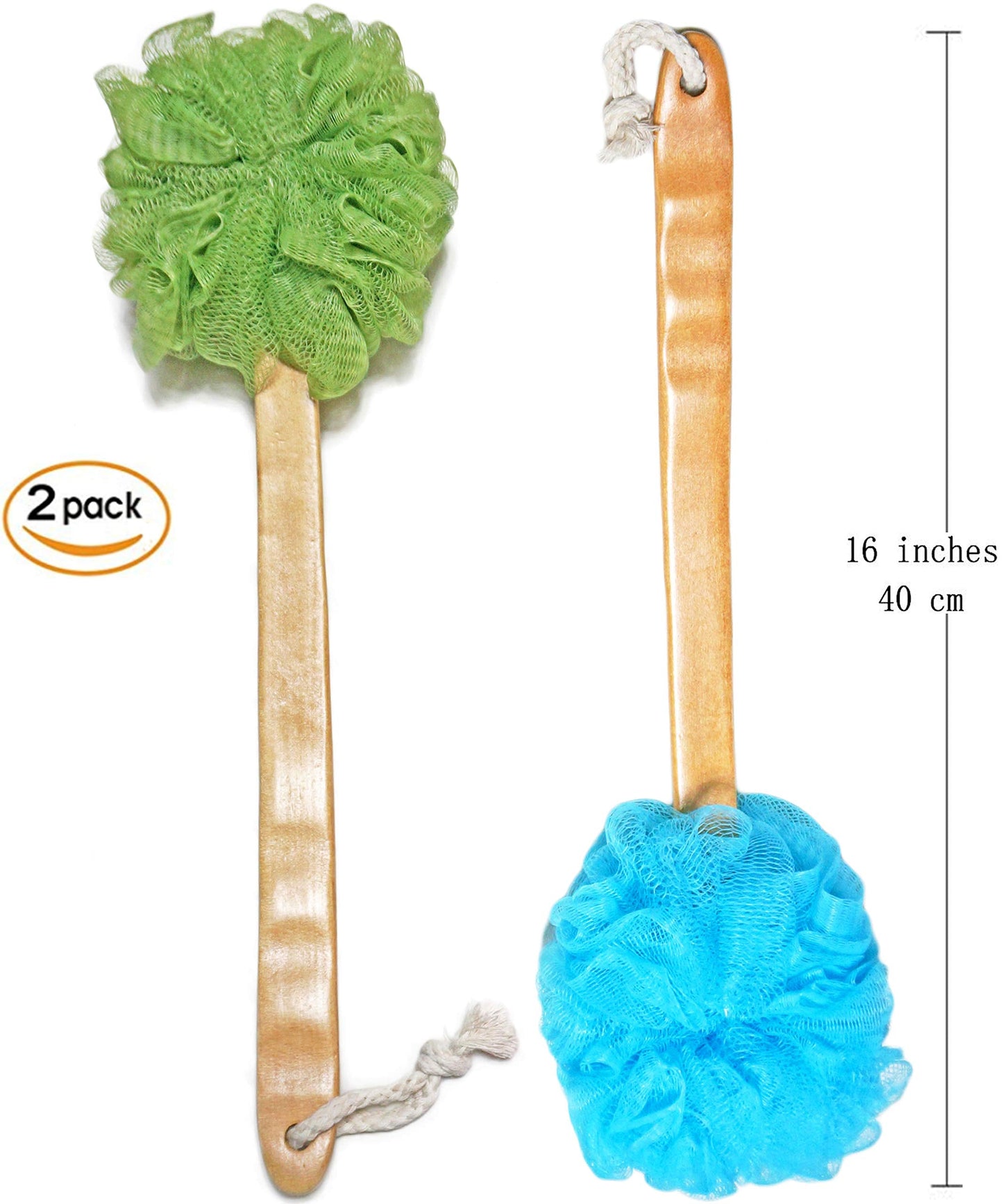 Shower Loofah Body & Back Scrubber - Exfoliating luffa loofa Bath Brush On a Stick - with Long Wooden Handle Back Brush for Men & Women - Easy Reach Beauty & Personal Care JINS-Hung