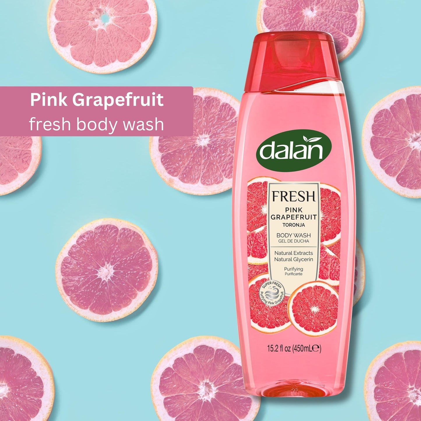 Dalan Natural Extracts Body Wash, with Fresh Pink Grapefruit & Aloe Vera & Sea Minerals, 15.2 fl oz (3 Pack, Grapefruit) Beauty & Personal Care Dalan
