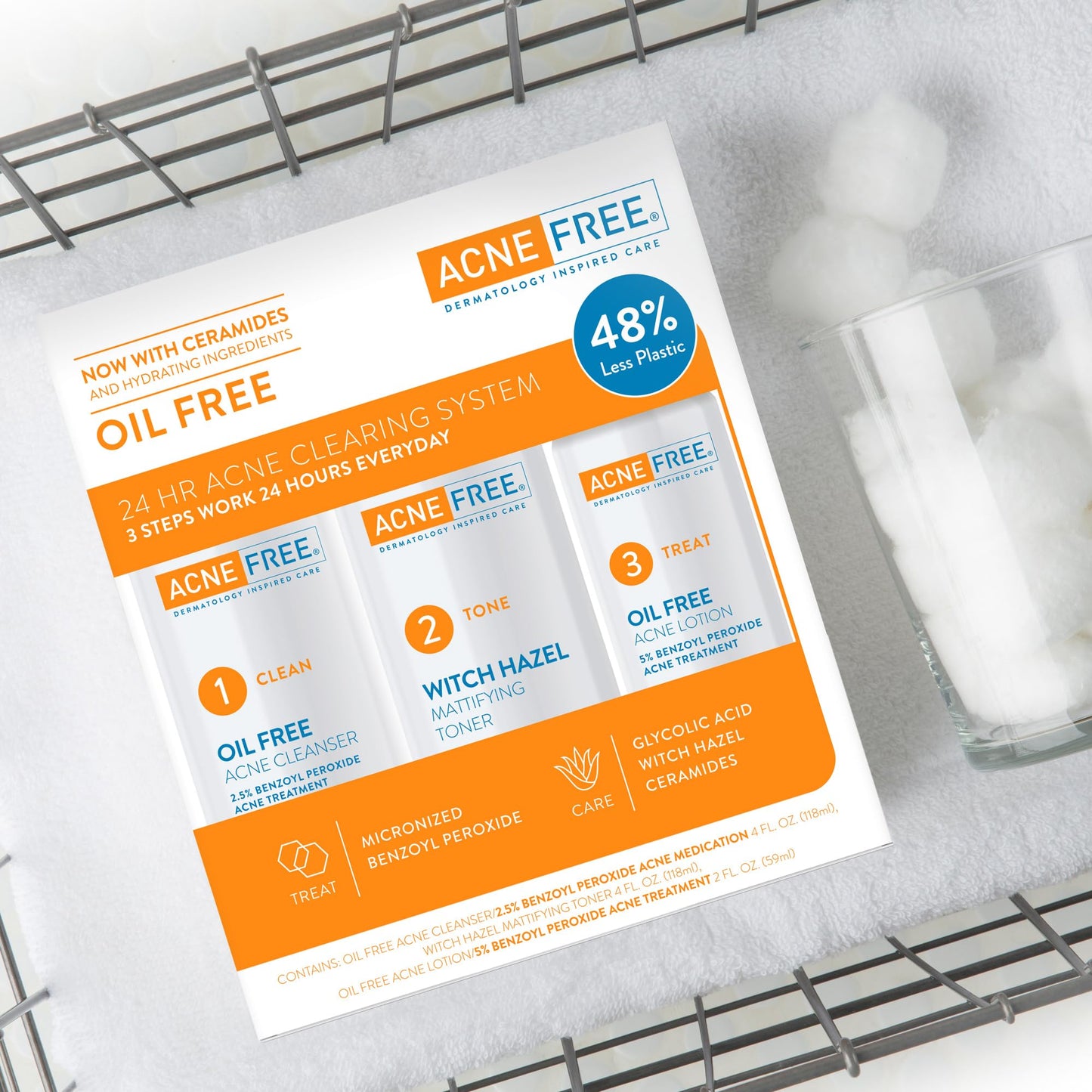 Acne Free 3 Step 24 Hour Acne Treatment Kit - Clearing System W Oil Free Acne Cleanser, Witch Hazel Toner, & Oil Free Acne Lotion - Acne Solution W Beauty & Personal Care AcneFree