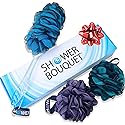 SHOWER BOUQUET Loofah-Charcoal Back-Scrubber & Bath-Sponge Color-Set // 1 Long-Handle-Back-Brush plus 2 Extra Large 75g Soft Mesh Loofa Lufa Loufa Beauty & Personal Care Shower Bouquet