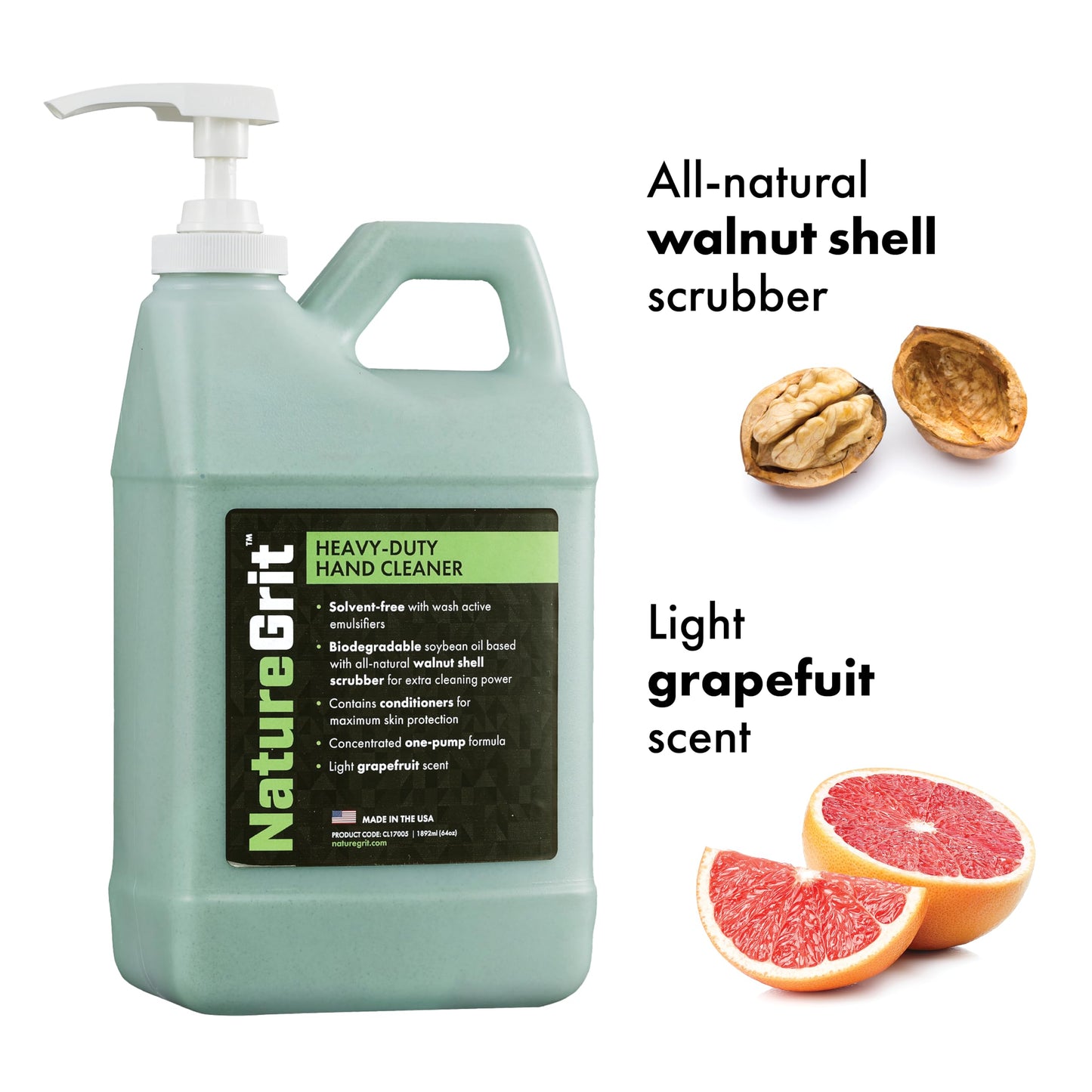 NatureGrit - Heavy Duty Industrial Hand Cleaner Pump-top - Walnut Shell Conditioners for Skin Protection for Auto Mechanics, Manufacturing, and Anyone Beauty & Personal Care NatureGrit