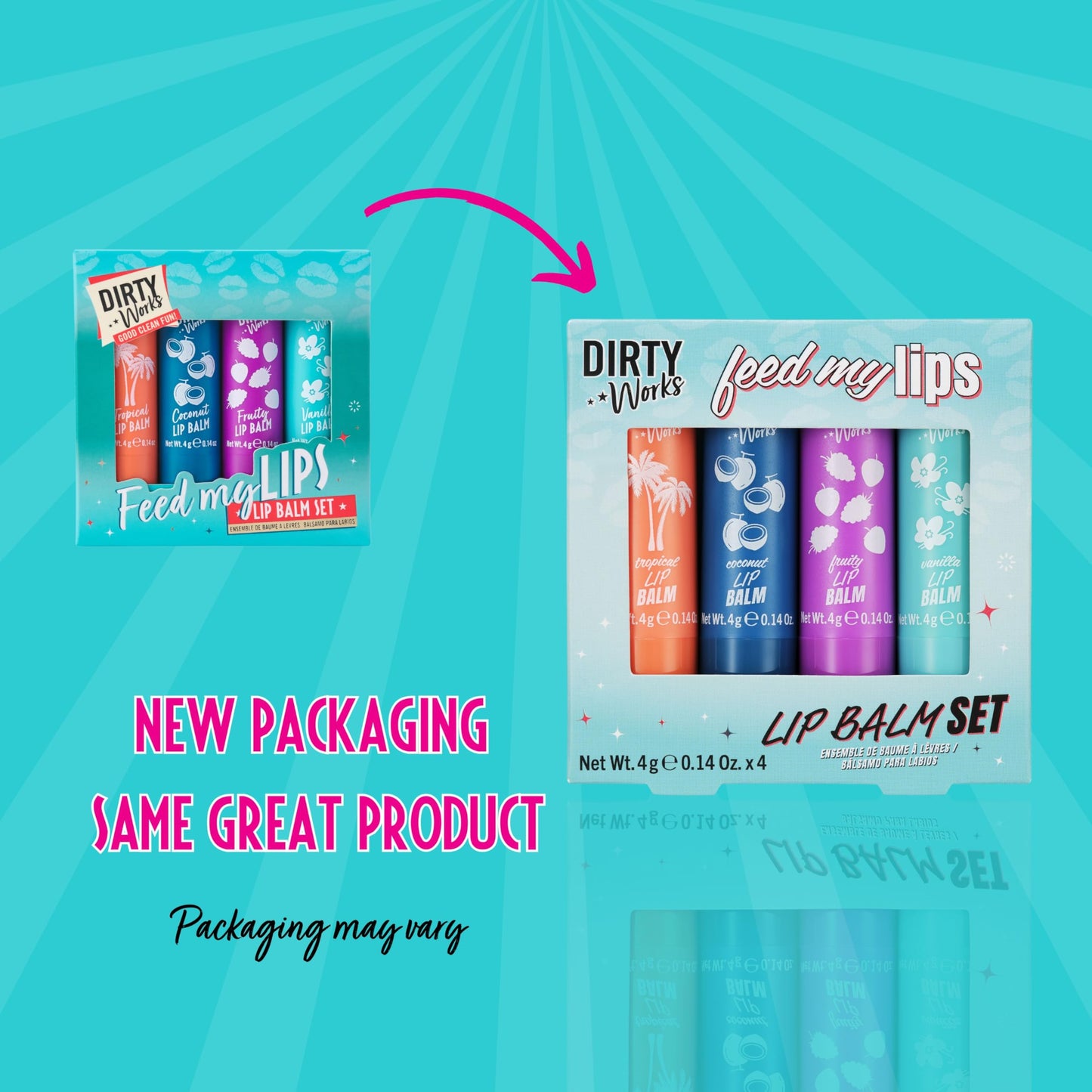 Dirty Works Feed My Lips, Lip Balm Set, 4 x 4g Nourishing, Hydrating Lip Salve Tubes Gift Set, Variaty of Fruity and Flavours Beauty and Personal Care Dirty Works