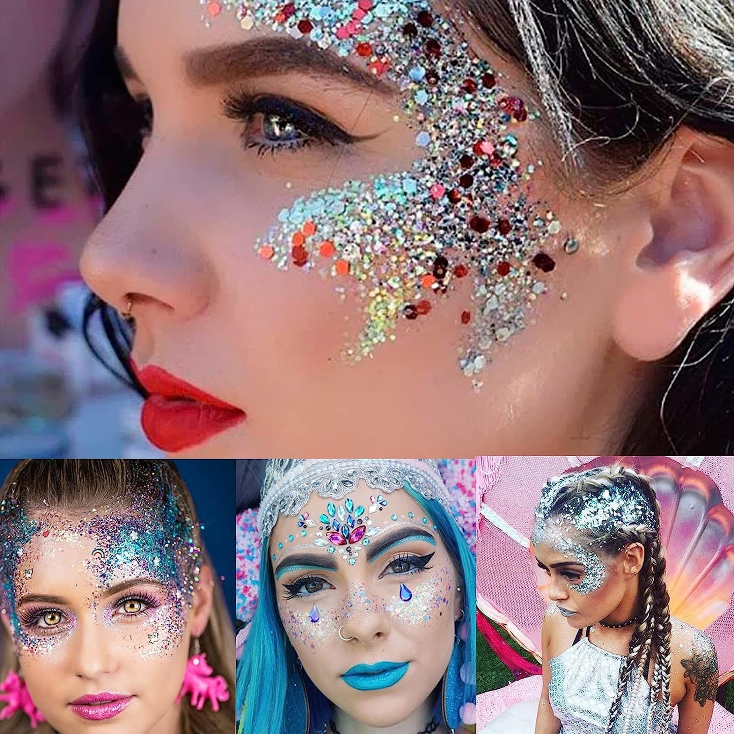 Mermaid Sequins Body Glitter Gel for Face,Shimmer Liquid Eyeshadow Holographic Glitter Body Gel Festival Glitter Cosmetic Face Skin Hair Nails Makeup Beauty & Personal Care Dragonranee