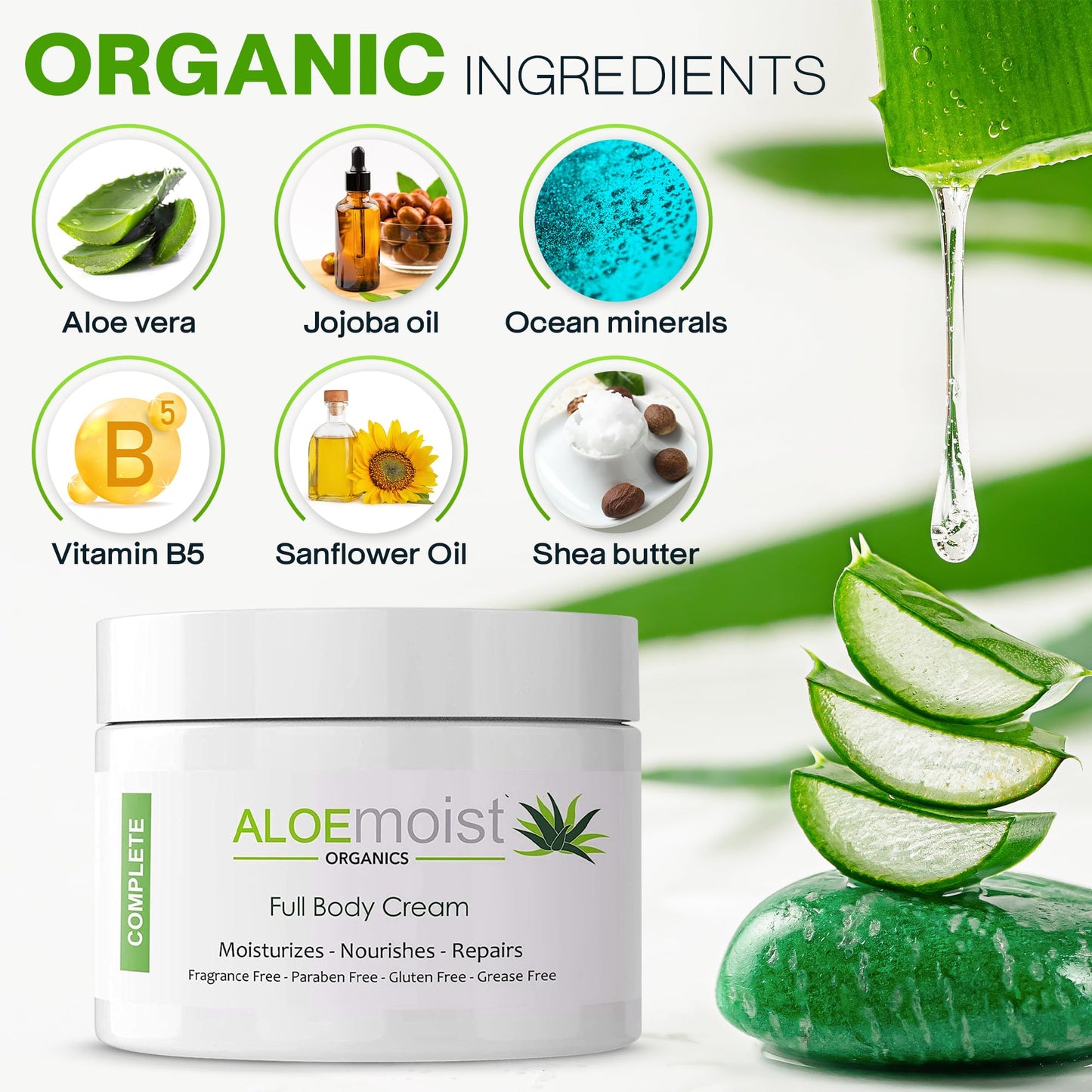 Organic Aloe Vera Lotion - Face & Body Moisturizing Cream with Natural Aloe Vera, Vitamin E Oil, Vitamin C, Retinol Cream, Shea Butter - Anti Aging Beauty & Personal Care AloeMoist
