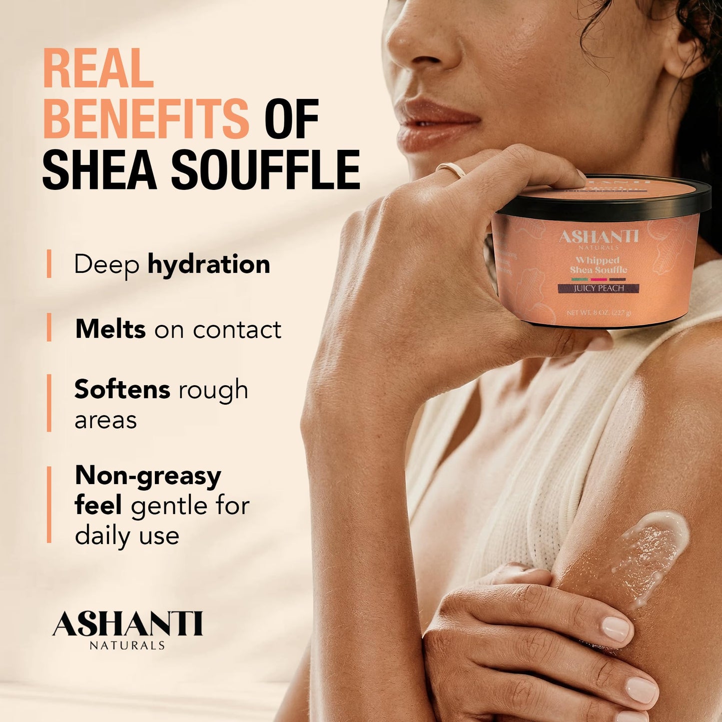 Ashanti Naturals Scented Whipped Shea Butter for Skin | African Body Butter for Women w/Coconut, Almond Oil (Juicy Peach Souffle, 8 oz) Beauty & Personal Care Ashanti Naturals