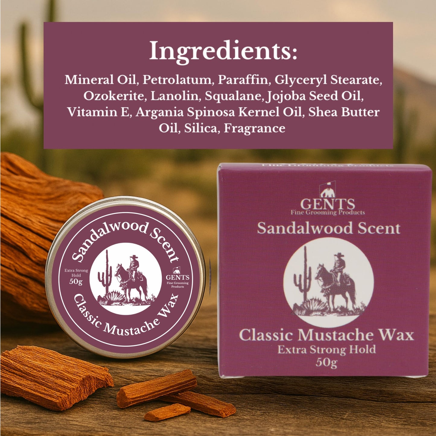 Sandalwood Mustache Wax Kit - Classic Scented Wax with Extra Strong Hold, 5.5" Folding Comb & 5" Fine/Coarse Travel Comb Beauty & Personal Care G.B.S