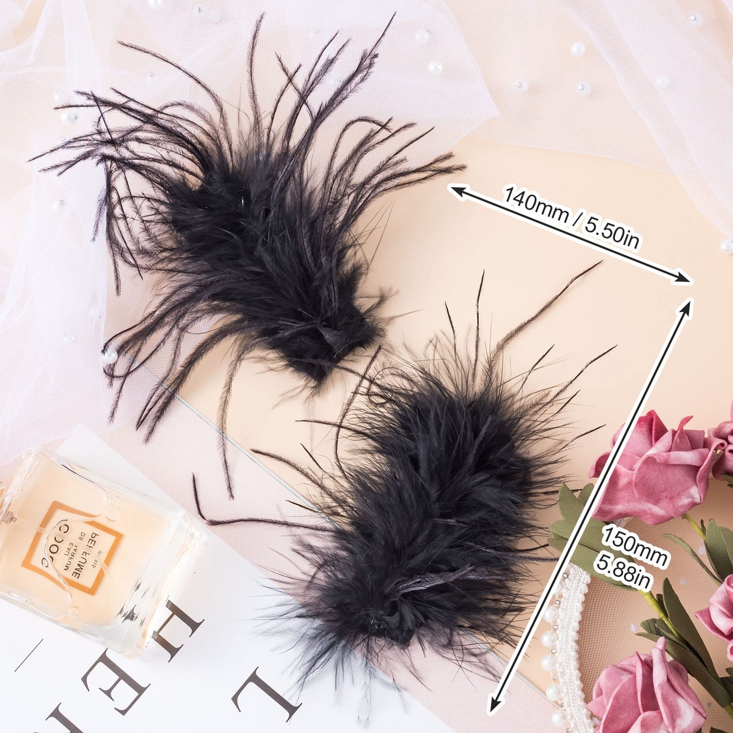 OIIKI 2Pcs Black Ostrich Hair Clip, Feather Hairgrip Retro Hair Jewelry Accessories for Women Bride Party Festival Valentine Wedding Engagement Beauty & Personal Care OIIKI