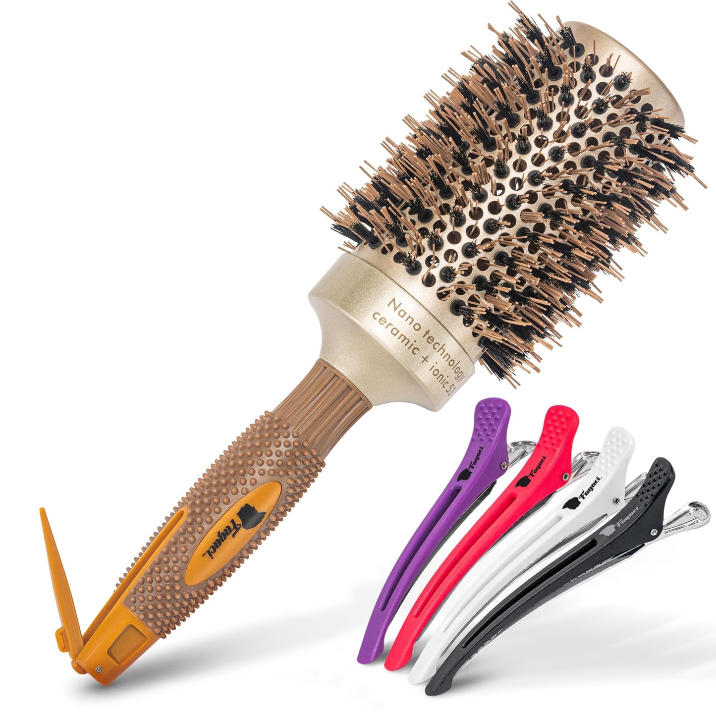 Fagaci Professional Large Round Brush with Natural Boar Bristles for Blow Drying, Nano Technology Ceramic+Ionic for Hair Styling, Volumizing Beauty & Personal Care Fagaci