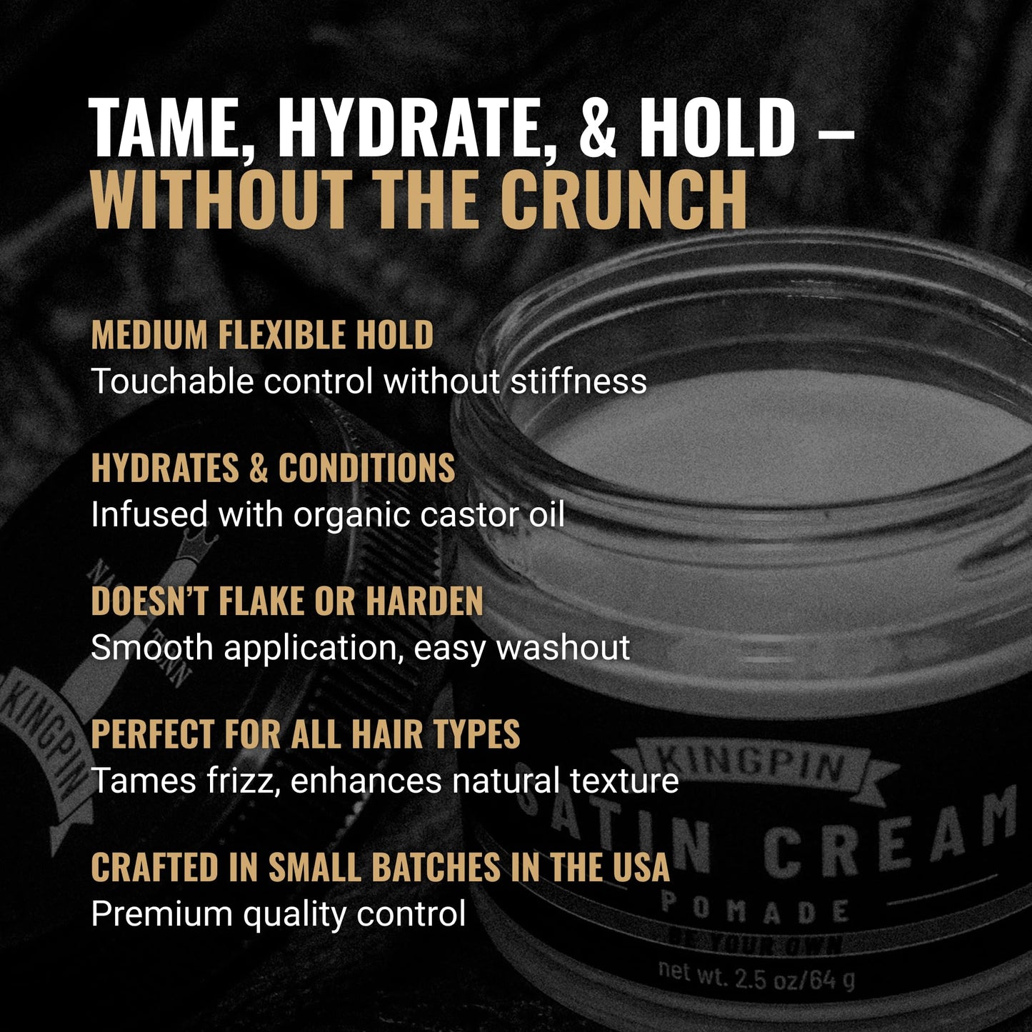 Satin Cream Hair Wax for Smooth Styling - Medium Hold & Natural Finish - Lightweight, Non-Greasy Hair Pomade for Men, All-Day Control & Texture Beauty & Personal Care KINGPIN