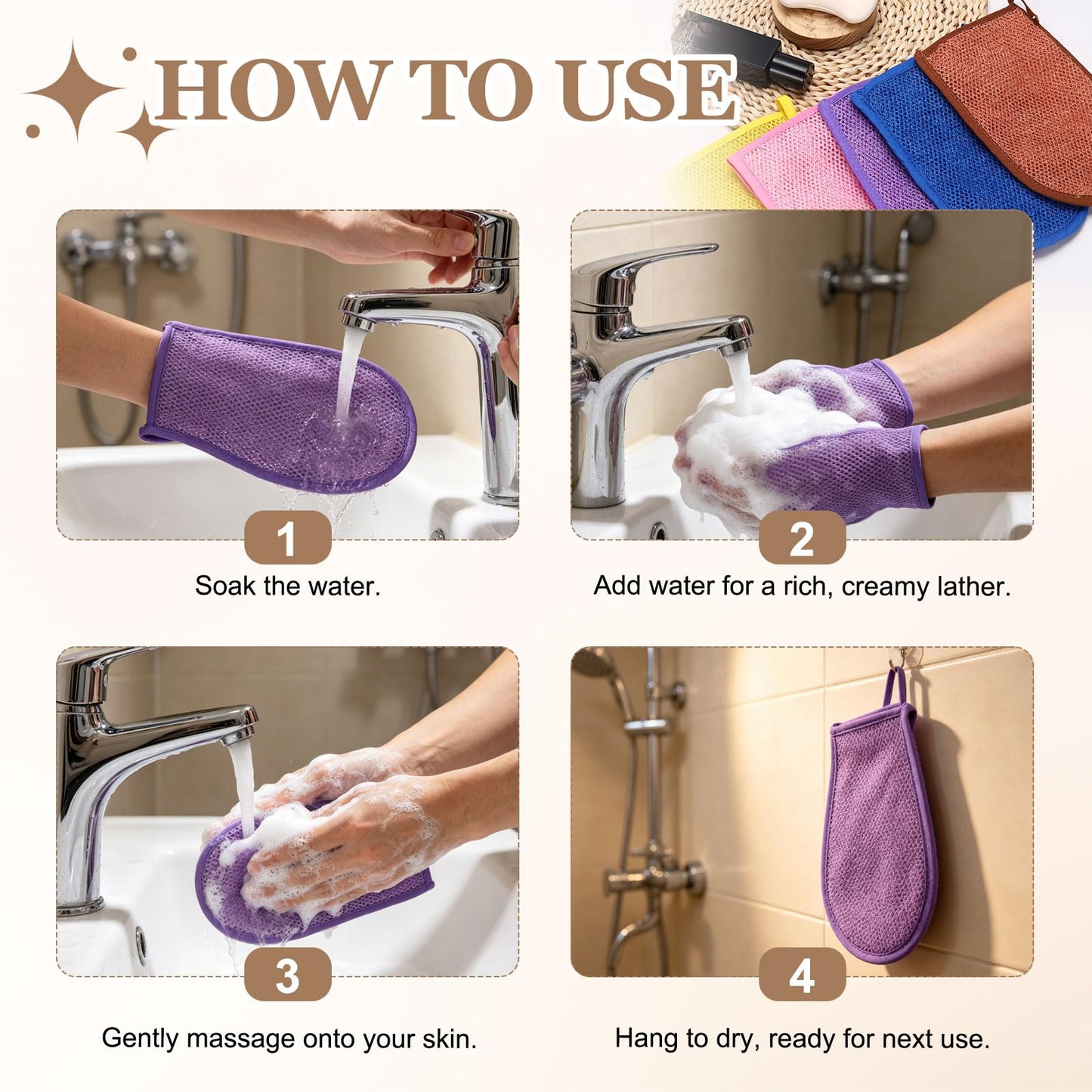 uxcell 2 Pcs African Net Sponge Exfoliating Glove, Nylon Bath Exfoliating Mitts, African Net Gloves Body Scrubber for Women Men Daily Use Skin Care Beauty and Personal Care uxcell