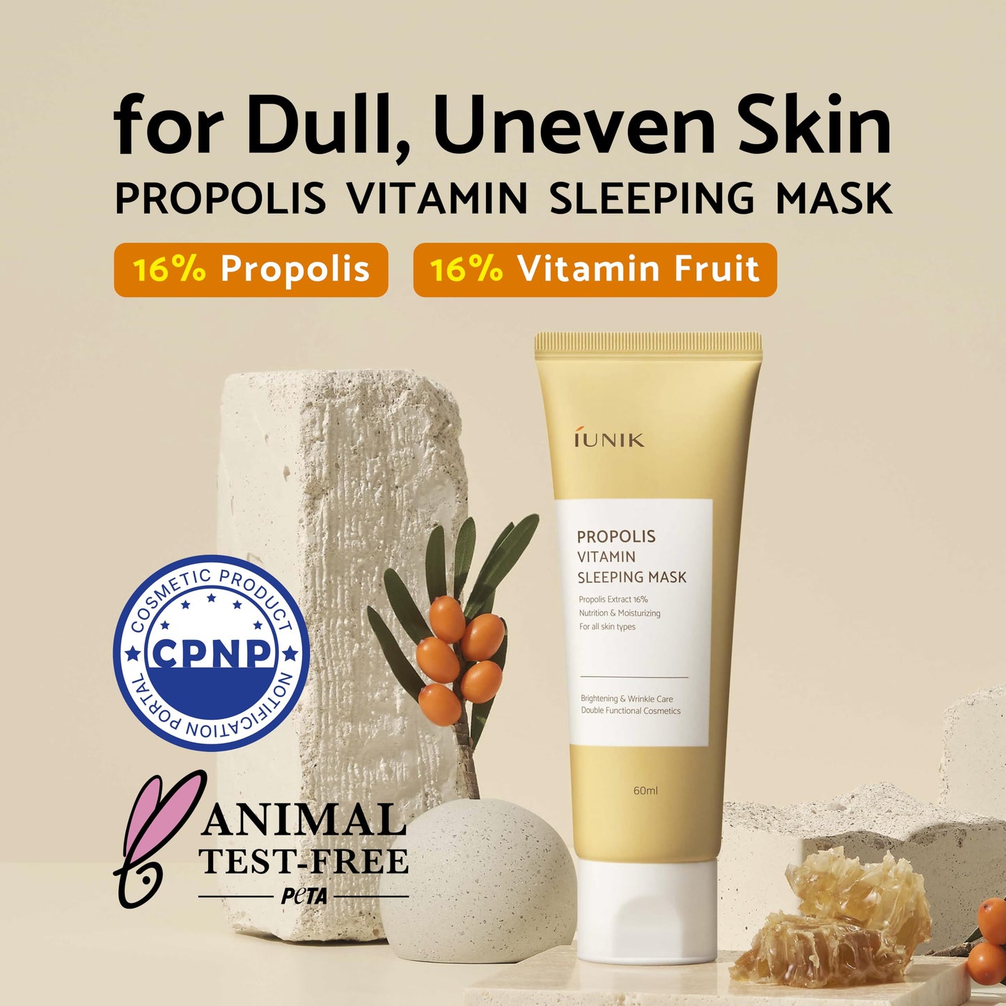 IUNIK Propolis Vitamin Glow Sleeping Mask Night Moisturizer Cream 2.03 Fl Oz Overnight Moisturizing cream Tea Tree Centella Asiatica Extracts Beauty & Personal Care IUNIK