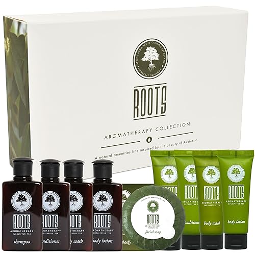 ROOTS AROMATHERAPY Travel+Essentials Shampoo and Conditioner Sets Body Wash Lotion & Soap,Guest Bathroom Essentials Toiletries Kit Bulk Mini Set Kits Beauty & Personal Care Roots Aromatherapy