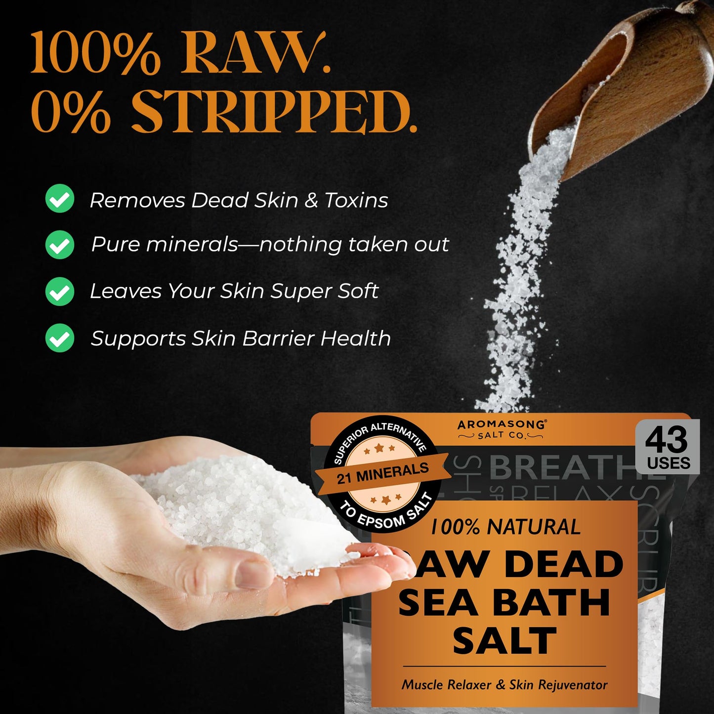 Aromasong Raw Dead Sea Bath Salt - Minimally Cleaned, Contains More Dead Sea Minerals Including Dead Sea Mud - 100% Pure & Natural Dead Sea Salts Beauty & Personal Care Aromasong